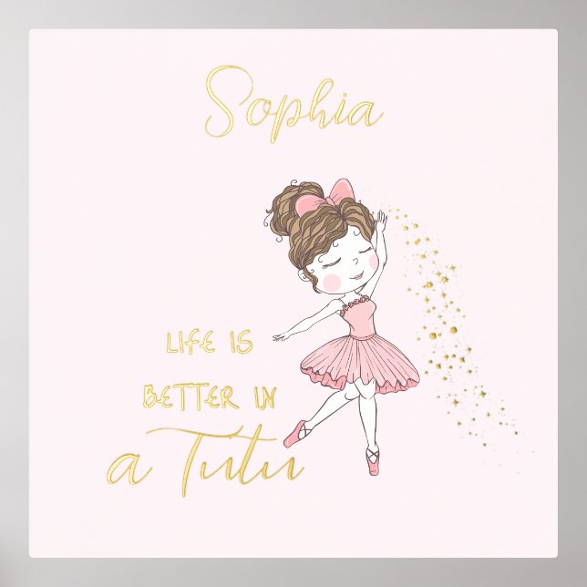 Gold Star Dust Cute Pink Ballerina Nursery  Foil Prints (Front)