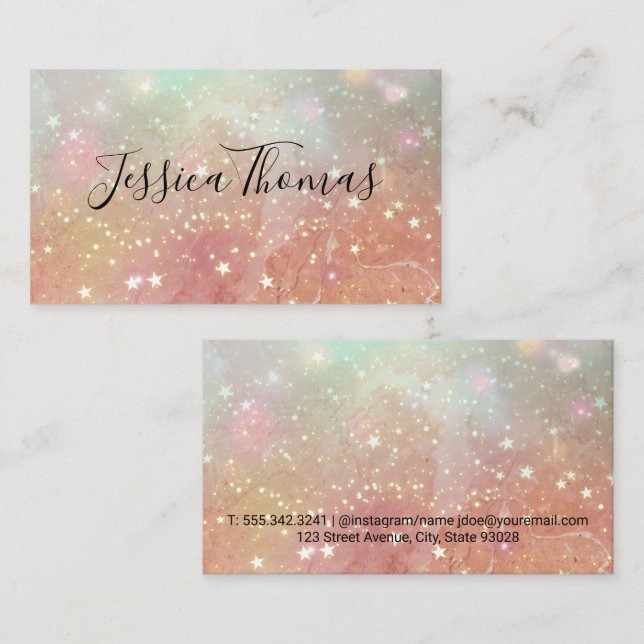 Gold Star Dust | Pink Marble Business Card (Front/Back)