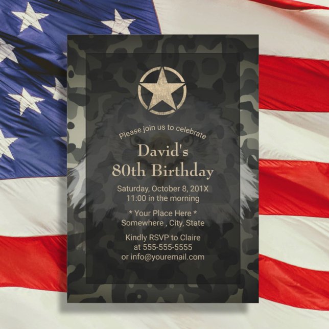 Gold Star Eagle Military Veteran Birthday Invitation (Creator Uploaded)