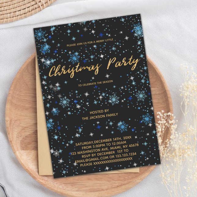 Gold Star Elegant Christmas Party Invitation Card (Star Christmas Invitations)