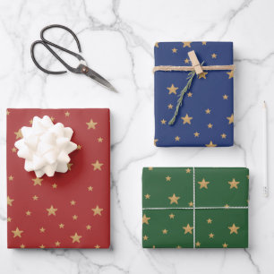 Gold Star Elegant Fantastic Holiday Red Blue Green Wrapping Paper Sheet