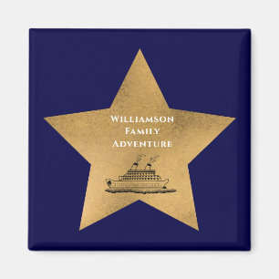 Gold Star Family Cruise Ship Door Blue Magnet