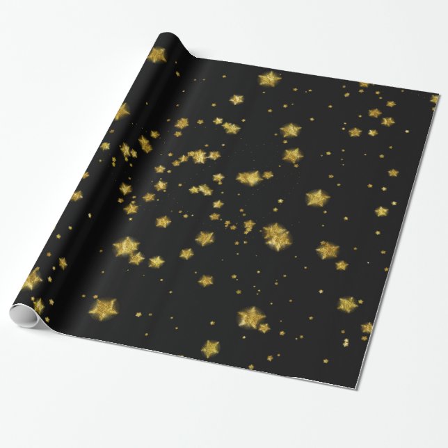 Gold Star Faux Foil Sequin Background Stars Design Wrapping Paper (Unrolled)