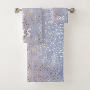 Gold Star Foil Sparkle Rose Quartz Serenity Blue Bath Towel Set