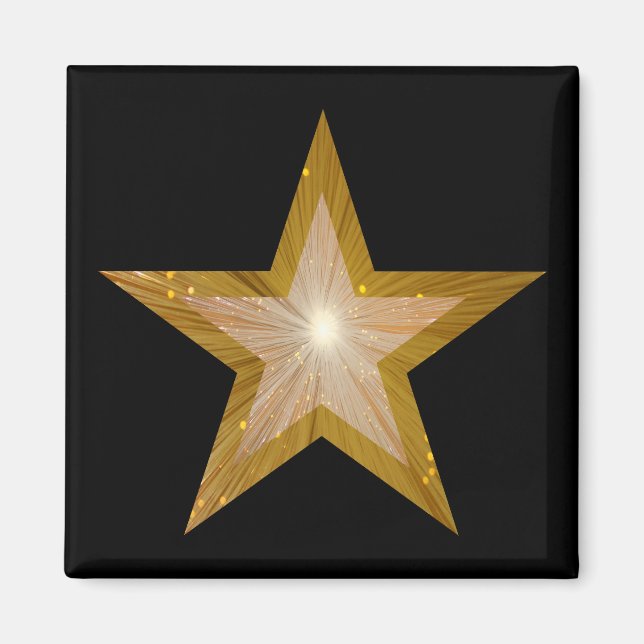 "Gold" Star fridge magnet square black (Front)