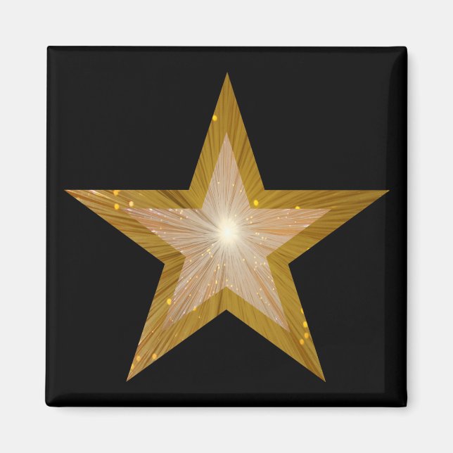 Gold Star fridge magnet square black (Front)