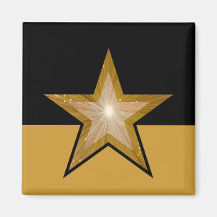 "Gold" Star fridge magnet square black gold