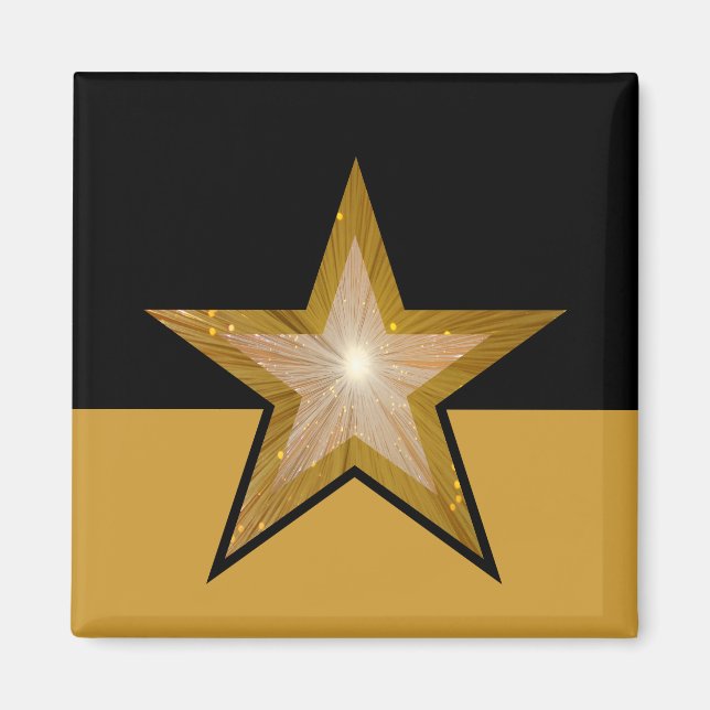 "Gold" Star fridge magnet square black gold (Front)