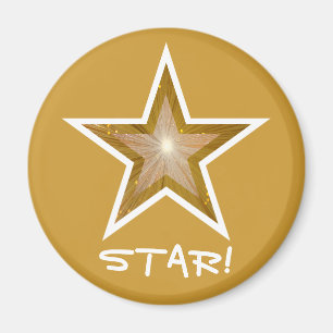 "Gold" Star fridge 'STAR!' magnet round gold