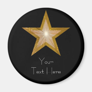 Gold Star fridge 'Your Text' magnet round black