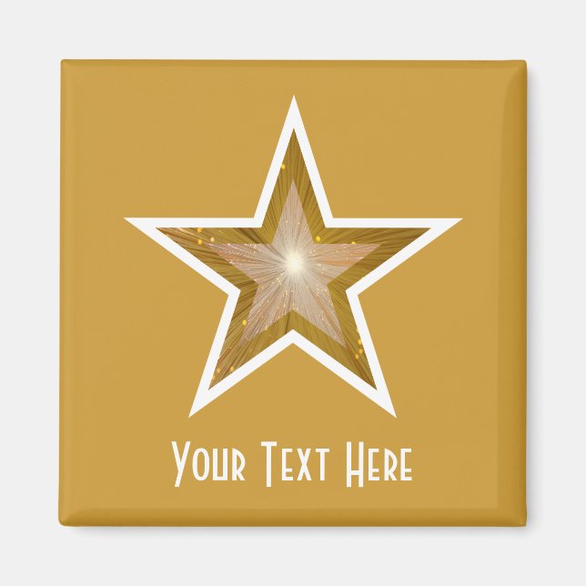 "Gold" Star fridge 'Your Text' magnet square gold (Front)