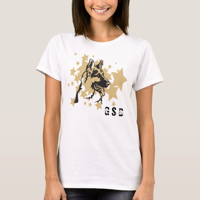 Gold Star German Shepherd Dog Portrait T-Shirt (Front)