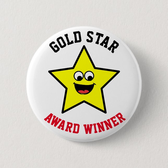 Gold Star Good Job Reward 6 Cm Round Badge (Front)