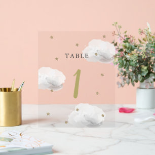 Gold Star & Grey Cloud Baby Shower Table Number Acrylic Sign
