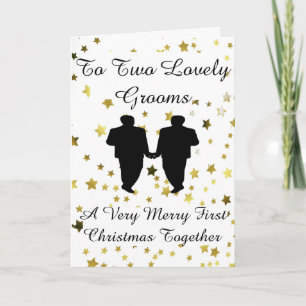 Gold Star Groom Silhouette Gay 1st Christmas Holiday Card