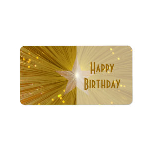 Gold Star 'Happy Birthday' gift tag label pale