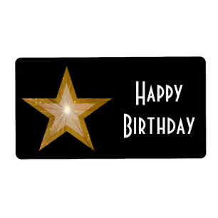 "Gold" Star 'Happy Birthday' label large black