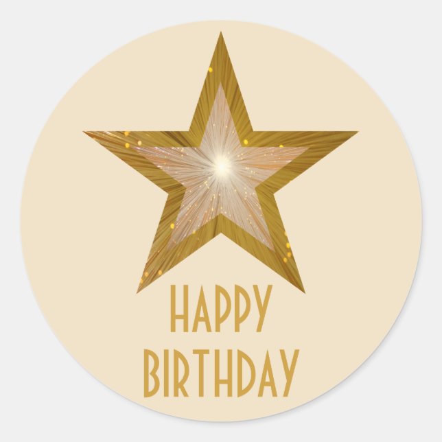 Gold Star 'Happy Birthday' round sticker cream (Front)