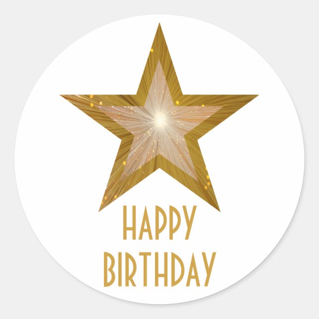 Gold Star 'Happy Birthday' round sticker white (Front)