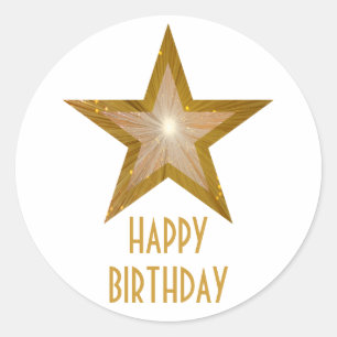 Gold Star 'Happy Birthday' round sticker white