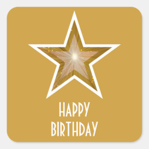Gold Star 'Happy Birthday' square sticker yellow