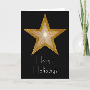 Gold Star 'Happy Holidays' card black vertical