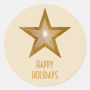 Gold Star 'Happy Holidays' round sticker cream