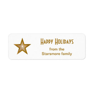 Gold Star 'Happy Holidays' text label small white
