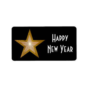Gold Star Happy New Year medium large black Label