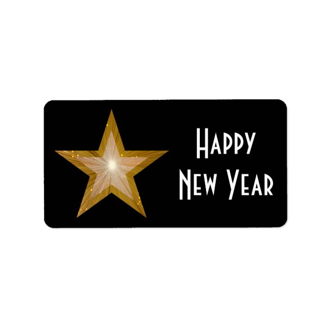 Gold Star Happy New Year medium large black Label (Front)