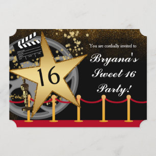Gold Star Hollywood Red Carpet Party Invitations