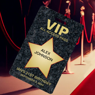 Gold Star Hollywood VIP Pass Party Favour ID Badge