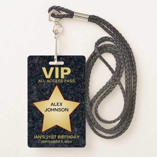 Gold Star Hollywood Vip Pass Party Favour Id Badge Zazzle Co Uk