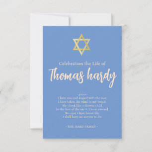 Gold Star Jewish Memorial Funeral Photo Script Thank You Card