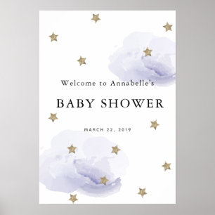 Gold Star Lavender Clouds Baby Shower Welcome Sign