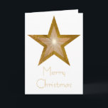 Gold Star 'Merry Christmas' card white vertical<br><div class="desc">Modern design with a shining, sparkling gold and white star on a white background. Greetings card with a gold and white customisable design for you to personalise with your own text, images and ideas. The text can easily be changed using the template provided or click the 'Customise It' button to...</div>