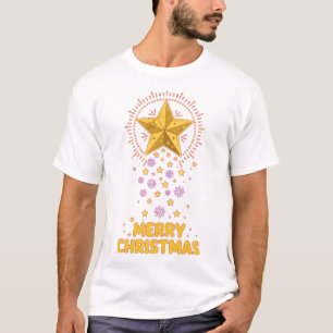 Gold Star Merry Christmas Elegant Holiday T-Shirt
