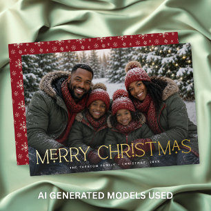 Gold Star Merry Christmas Family Photo Foil Holiday Card