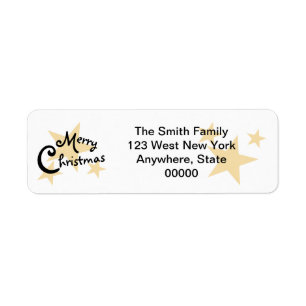 Gold Star Merry Christmas on White Labels