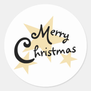 Gold Star Merry Christmas on White Sticker