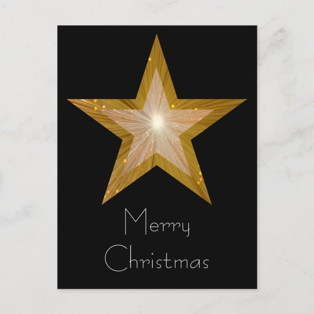 Gold Star 'Merry Christmas' postcard black (Front)