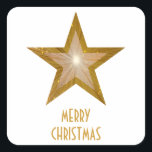 Gold Star 'Merry Christmas'' square sticker white<br><div class="desc">Modern design with a 'shining' gold and white star on a white background. Sticker with a customisable design for you to personalise with your own text, images and ideas. The text can easily be changed using the template provided or click the 'Customise It' button to make further alterations. Please note...</div>