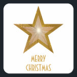 Gold Star 'Merry Christmas'' square sticker white<br><div class="desc">Modern design with a 'shining' gold and white star on a white background. Sticker with a customisable design for you to personalise with your own text, images and ideas. The text can easily be changed using the template provided or click the 'Customise It' button to make further alterations. Please note...</div>