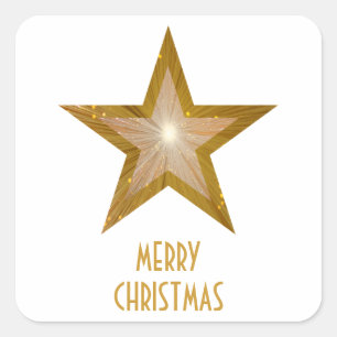 Gold Star 'Merry Christmas'' square sticker white