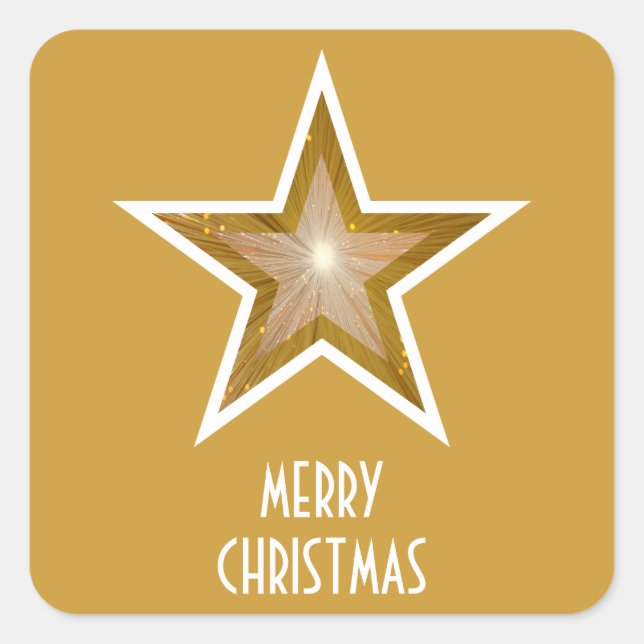 Gold Star 'Merry Christmas'' square sticker yellow (Front)