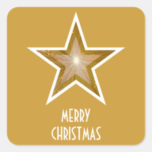 Gold Star 'Merry Christmas'' square sticker yellow