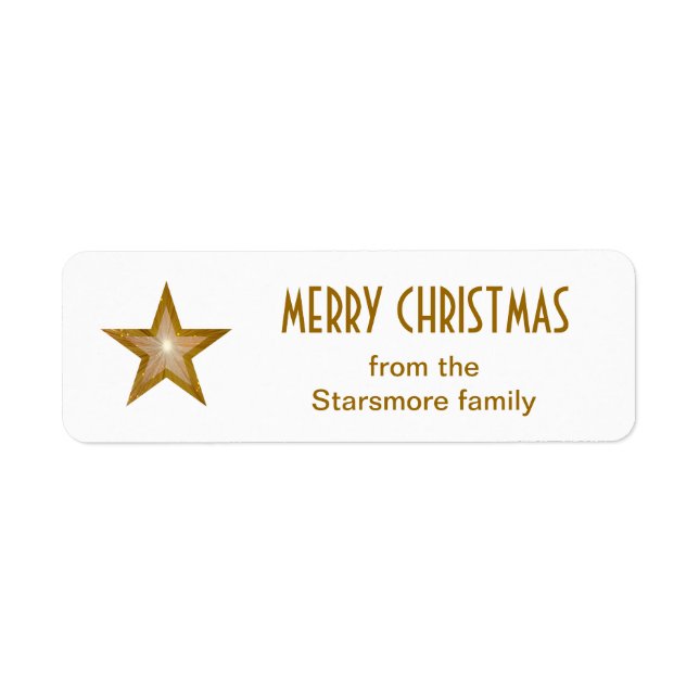 Gold Star 'Merry Christmas' text label small white (Front)