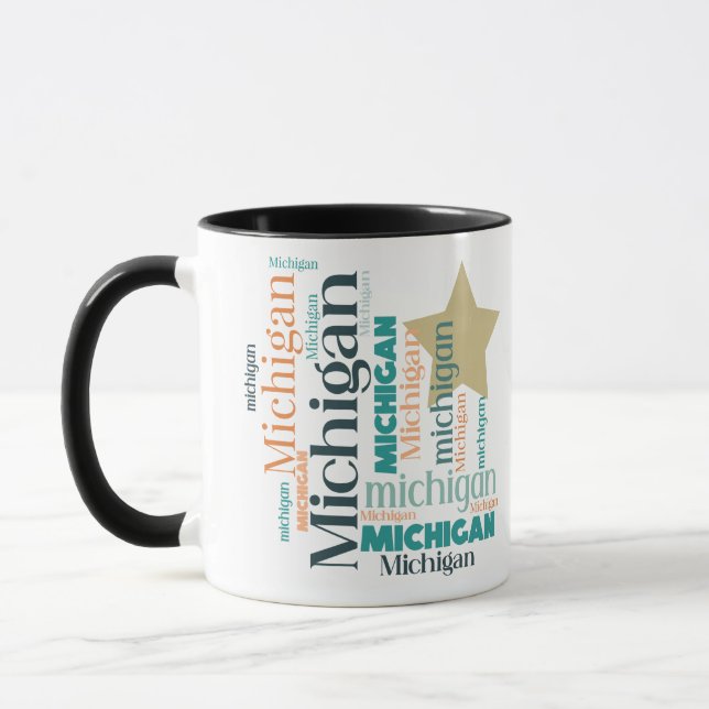 Gold Star Michigan Word Art Mug (Left)