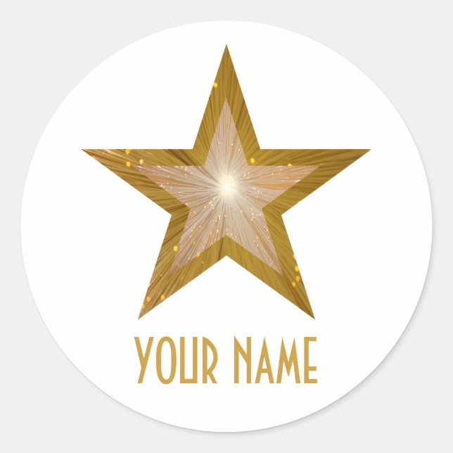 Gold Star 'Name' round sticker white (Front)