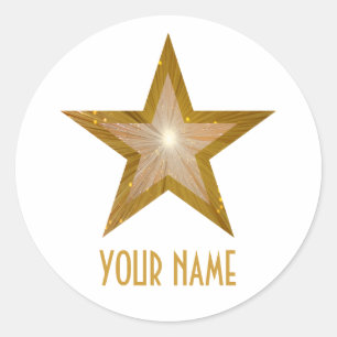 Gold Star 'Name' round sticker white